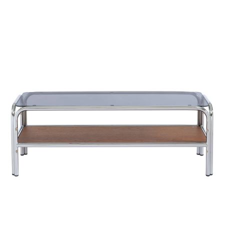 Meuble TV MAGGY verre trempé placage noyer structure en chrome