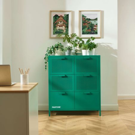 Commode PANTONE 6 tiroirs métal émeraude 90cm