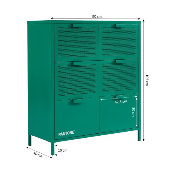 Commode PANTONE 6 tiroirs métal émeraude 90cm