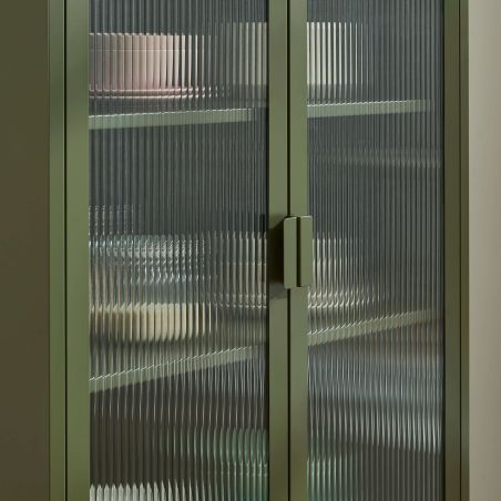 Vaisselier PANTONE en verre cannelé et métal vert olive h180cm