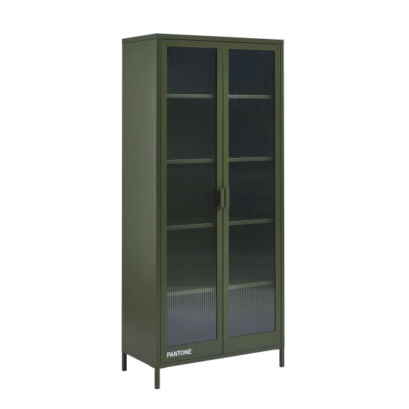 Vaisselier PANTONE en verre cannelé et métal vert olive h180cm