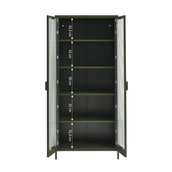 Vaisselier PANTONE en verre cannelé et métal vert olive h180cm