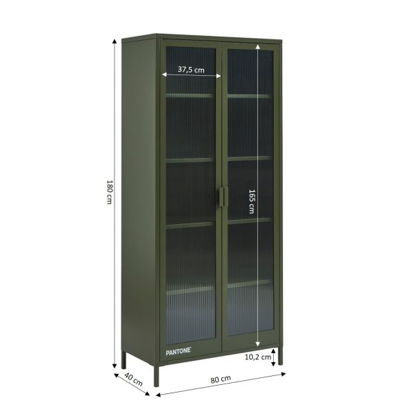 Vaisselier PANTONE en verre cannelé et métal vert olive h180cm