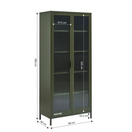 Vaisselier PANTONE en verre cannelé et métal vert olive h180cm