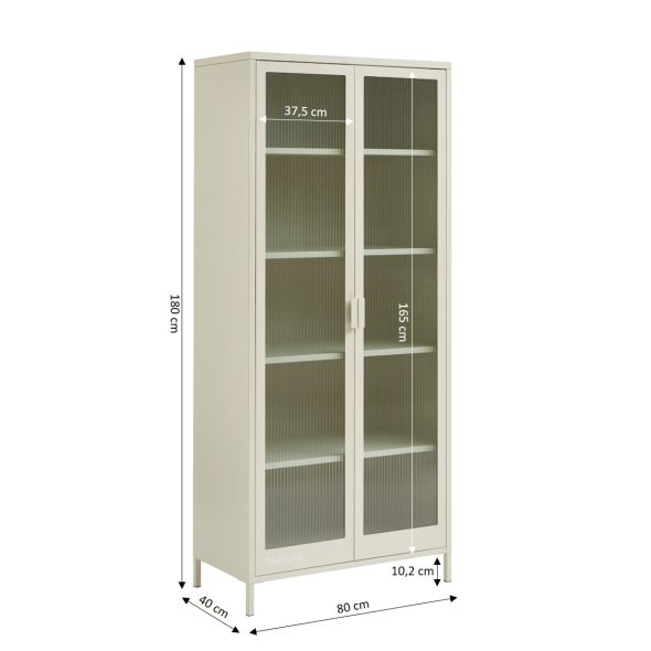 Vaisselier PANTONE en verre cannelé et métal beige sable h180cm