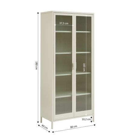 Vaisselier PANTONE en verre cannelé et métal beige sable h180cm