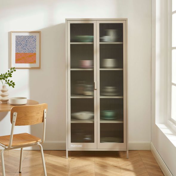 Vaisselier PANTONE en verre cannelé et métal taupe h180cm