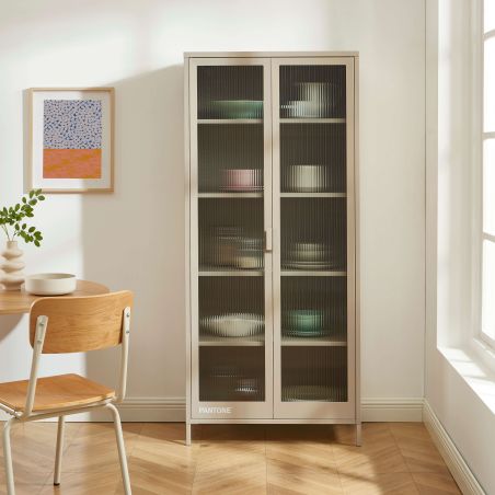 Vaisselier PANTONE en verre cannelé et métal taupe h180cm