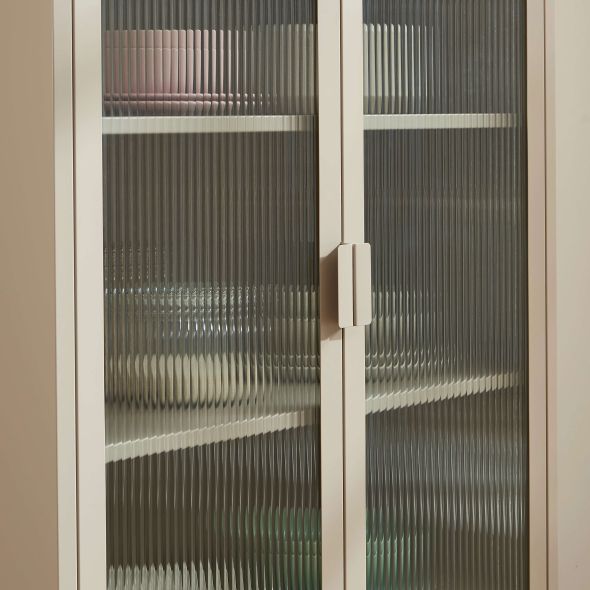 Vaisselier PANTONE en verre cannelé et métal taupe h180cm