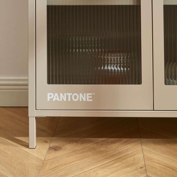 Vaisselier PANTONE en verre cannelé et métal taupe h180cm