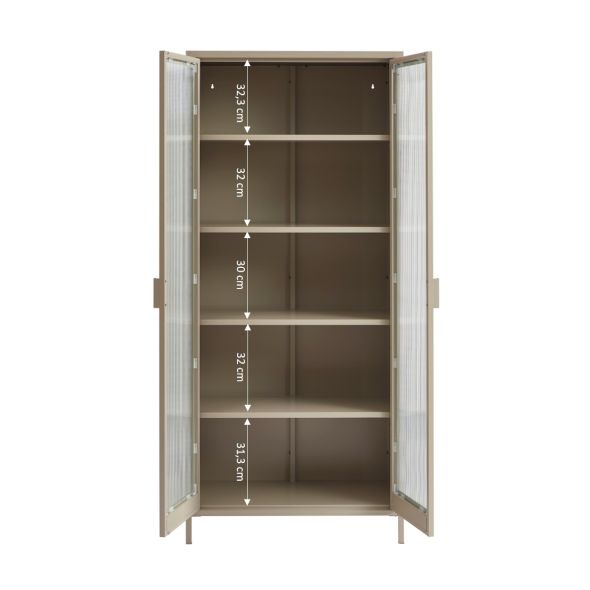 Vaisselier PANTONE en verre cannelé et métal taupe h180cm