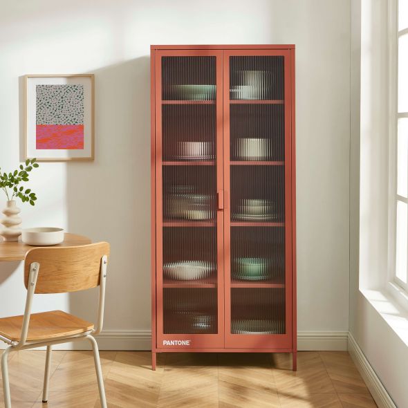 Vaisselier PANTONE en verre cannelé et métal terracotta h180cm