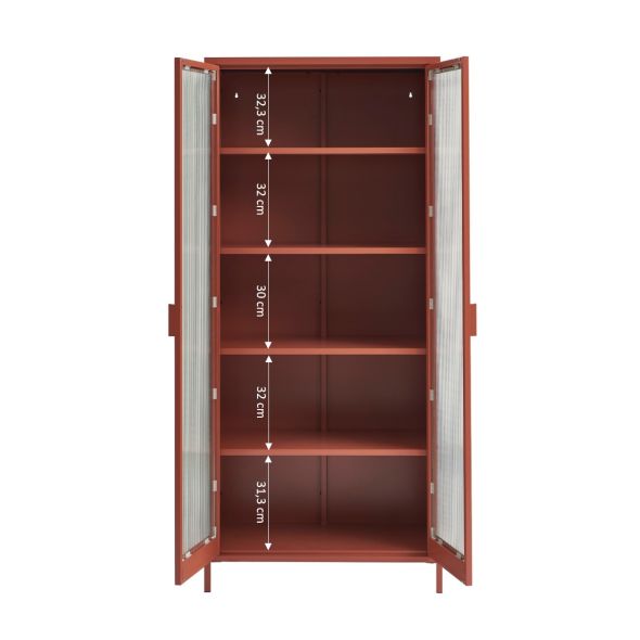 Vaisselier PANTONE en verre cannelé et métal terracotta h180cm