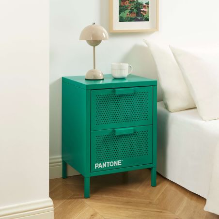 Table de chevet PANTONE métal émeraude double tiroirs 40cm