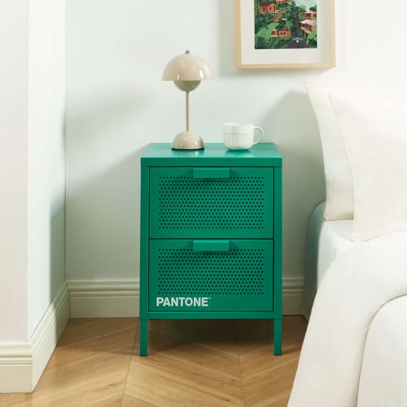 Table de chevet PANTONE métal émeraude double tiroirs 40cm