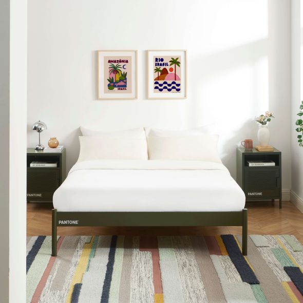 Lit PANTONE 140x190 métal vert olive sommier inclus