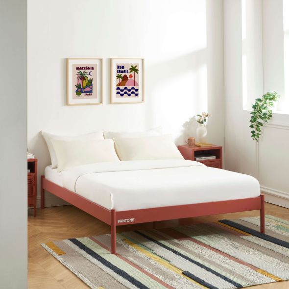 Lit PANTONE 140x190 métal terracotta sommier inclus