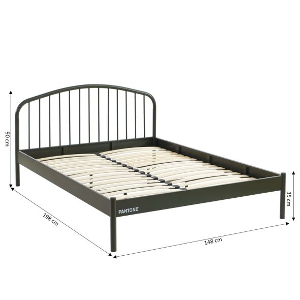 Lit PANTONE 140x190 métal vert olive sommier inclus