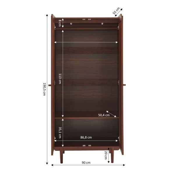 Armoire LEON noyer et cannage 2 portes h190cm