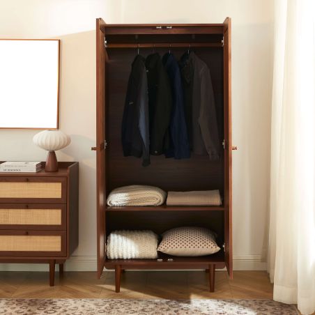 Armoire LEON noyer et cannage 2 portes h190cm