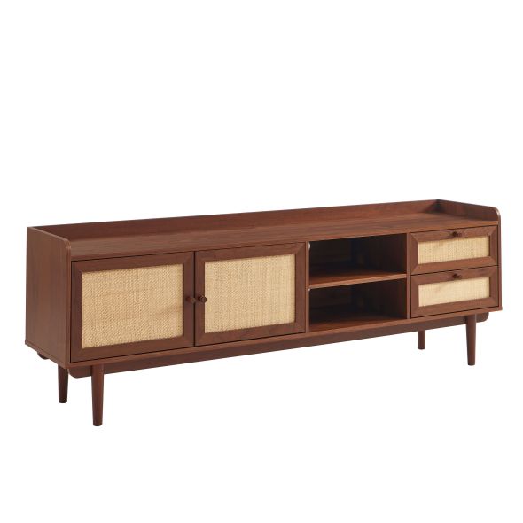 Meuble TV LEON noyer et cannage 180cm