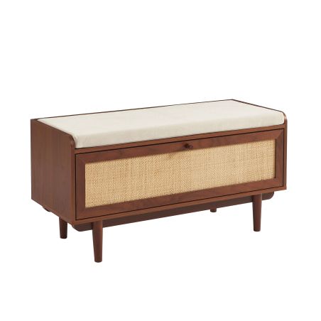 Banc à chaussures LEON noyer et cannage