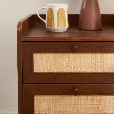 Table de chevet LEON noyer et cannage