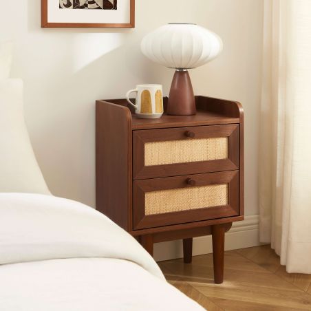 Table de chevet LEON noyer et cannage