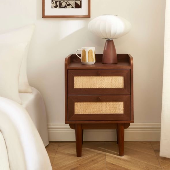 Table de chevet LEON noyer et cannage