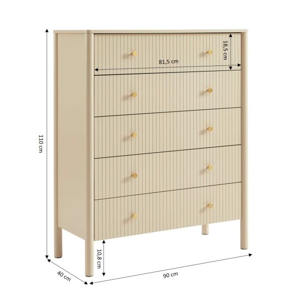 Commode CLEO laqué beige 5 tiroirs 90cm