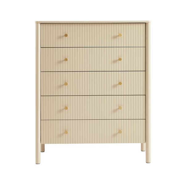 Commode CLEO laqué beige 5 tiroirs 90cm