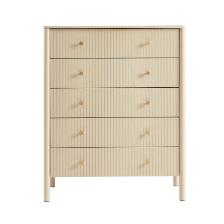 Commode CLEO laqué beige 5 tiroirs 90cm
