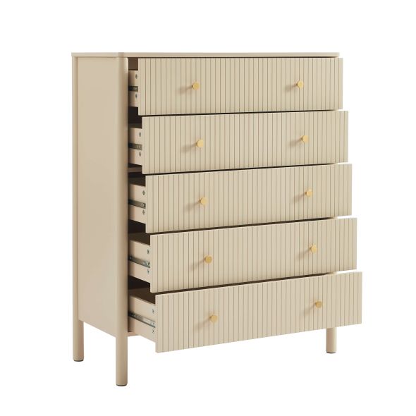 Commode CLEO laqué beige 5 tiroirs 90cm
