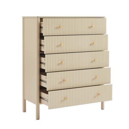Commode CLEO laqué beige 5 tiroirs 90cm