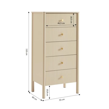 Chiffonnier CLEO laqué 5 tiroirs beige 55cm