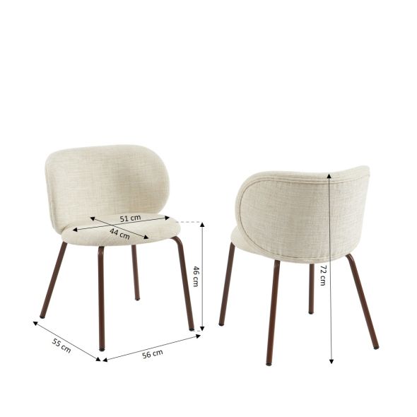 Lot de 2 chaises SERENA tissu chenille écru et pieds métal marron