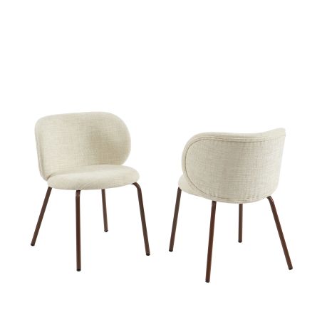 Lot de 2 chaises SERENA tissu chenille écru et pieds métal marron