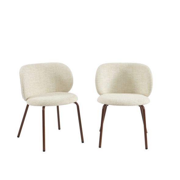 Lot de 2 chaises SERENA tissu chenille écru et pieds métal marron