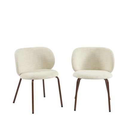 Lot de 2 chaises SERENA tissu chenille écru et pieds métal marron