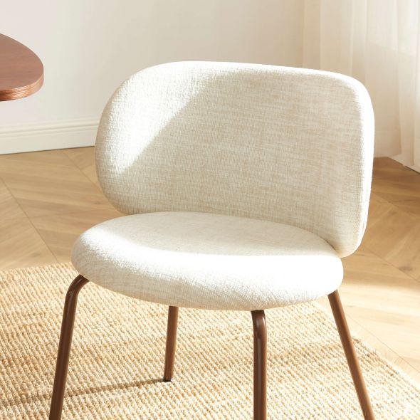 Lot de 2 chaises SERENA tissu chenille écru et pieds métal marron