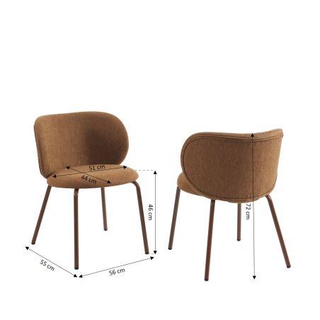 Lot de 2 chaises SERENA tissu chenille marron et pieds métal marron