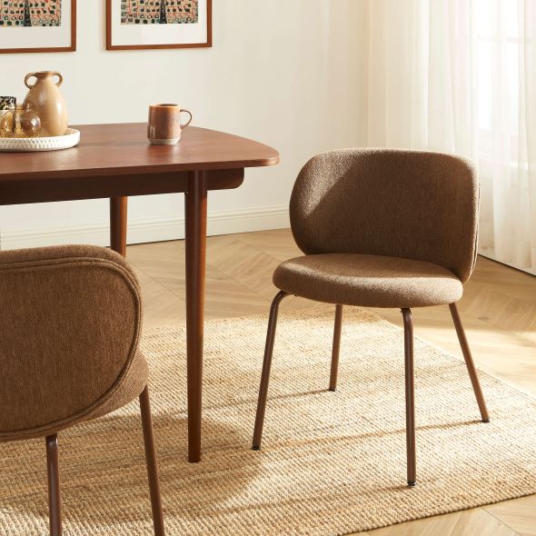 Lot de 2 chaises SERENA tissu chenille marron et pieds métal marron