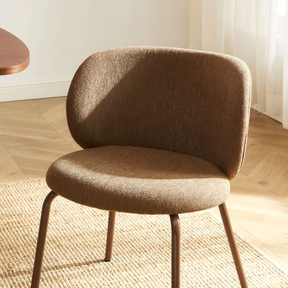 Lot de 2 chaises SERENA tissu chenille marron et pieds métal marron