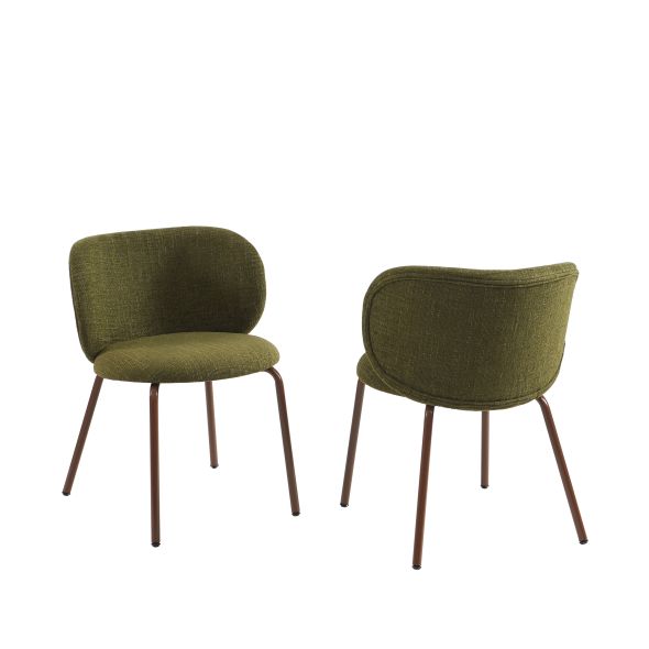 Lot de 2 chaises SERENA tissu chenille vert et pieds métal marron