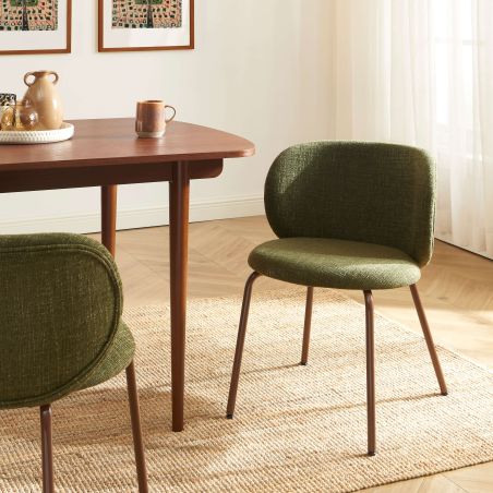 Lot de 2 chaises SERENA tissu chenille vert et pieds métal marron