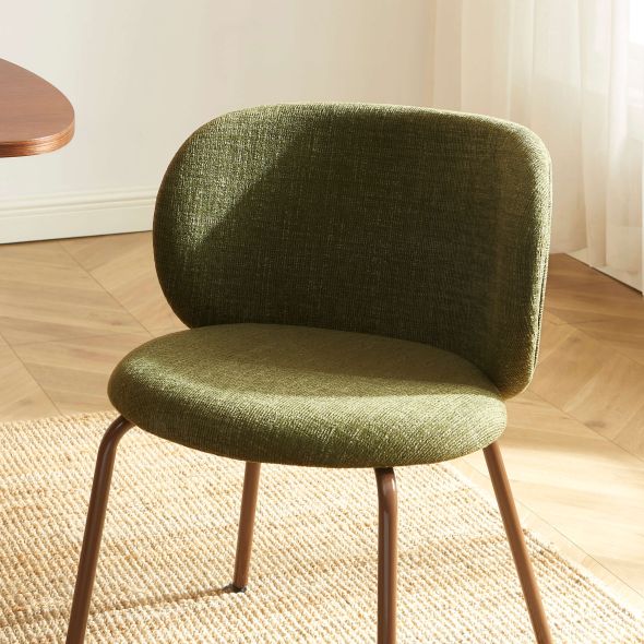 Lot de 2 chaises SERENA tissu chenille vert et pieds métal marron