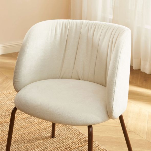 Chaise LUISA tissu chenille écru et pieds métal marron