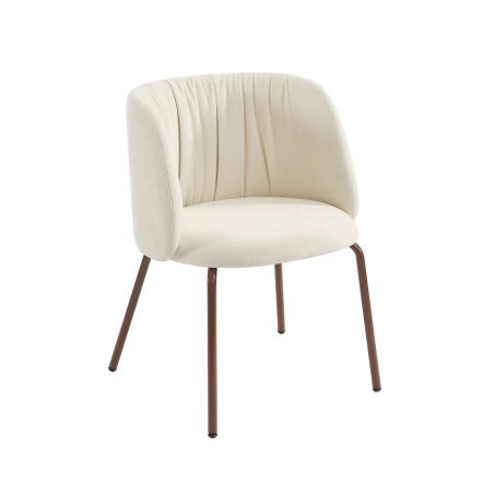 Chaise LUISA tissu chenille écru et pieds métal marron