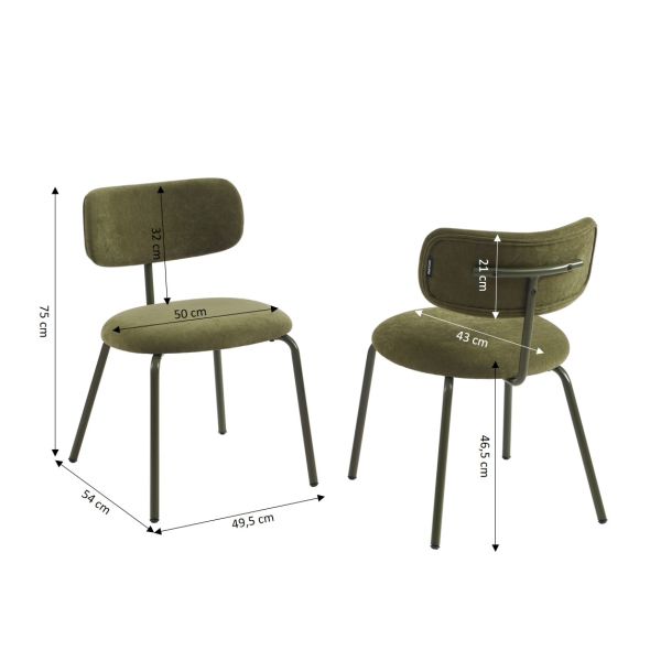 Lot de 2 chaises PANTONE tissu et pieds métal vert olive
