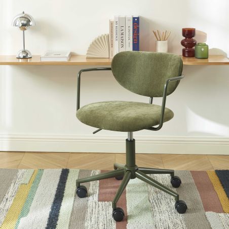Chaise de bureau PANTONE tissu vert olive avec roulettes